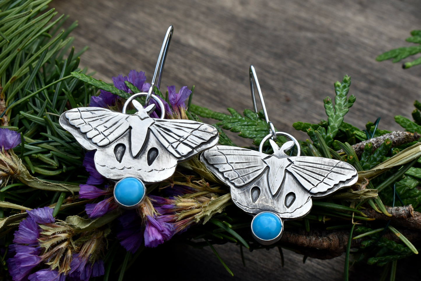 Moth Earrings with Sleeping Beauty Turquoise