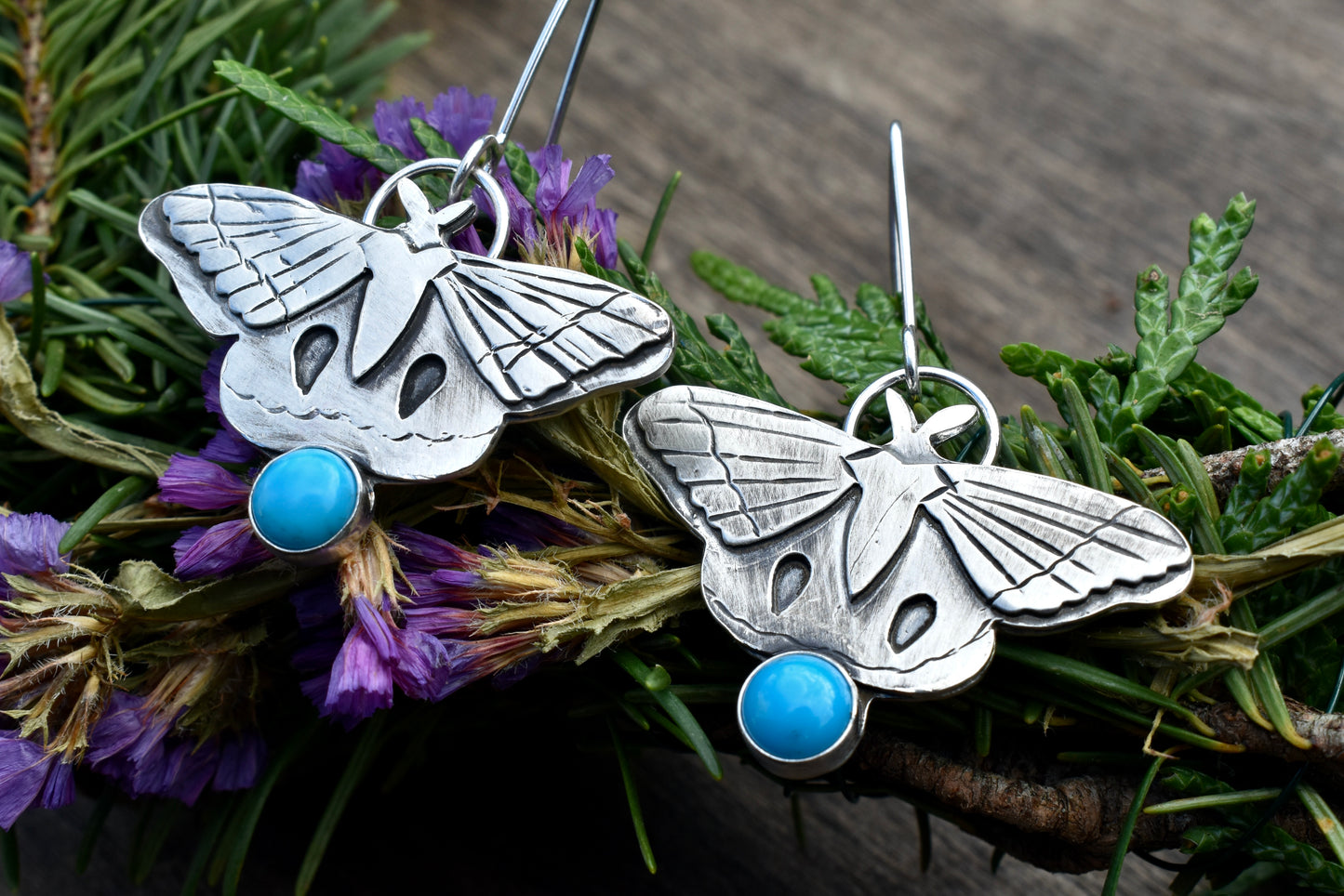 Moth Earrings with Sleeping Beauty Turquoise