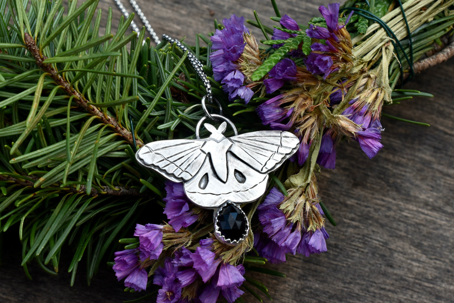 Moth Pendant with Black Onyx #2