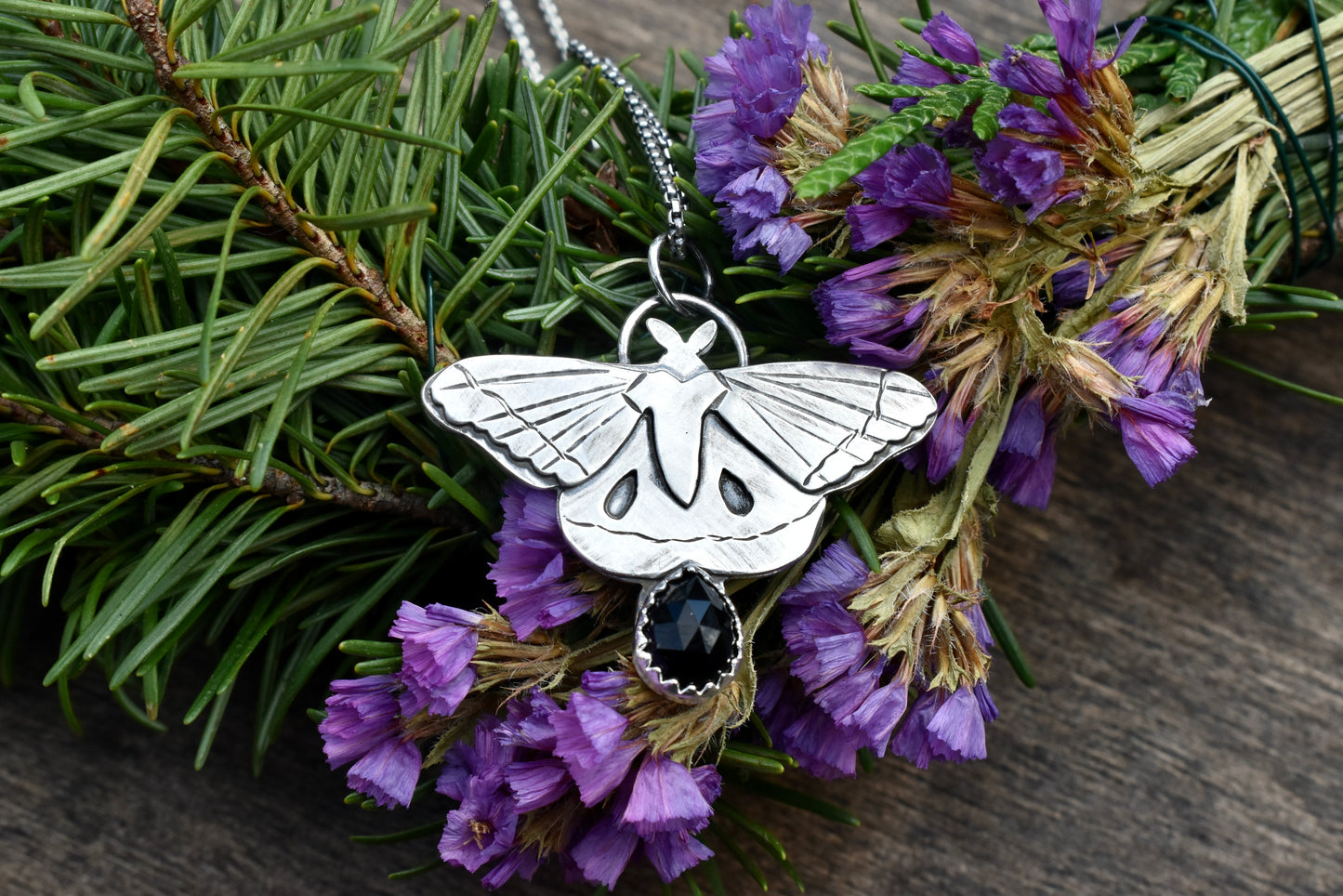 Moth Pendant with Black Onyx #2