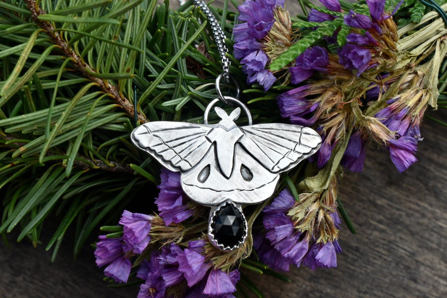 Moth Pendant with Black Onyx #2