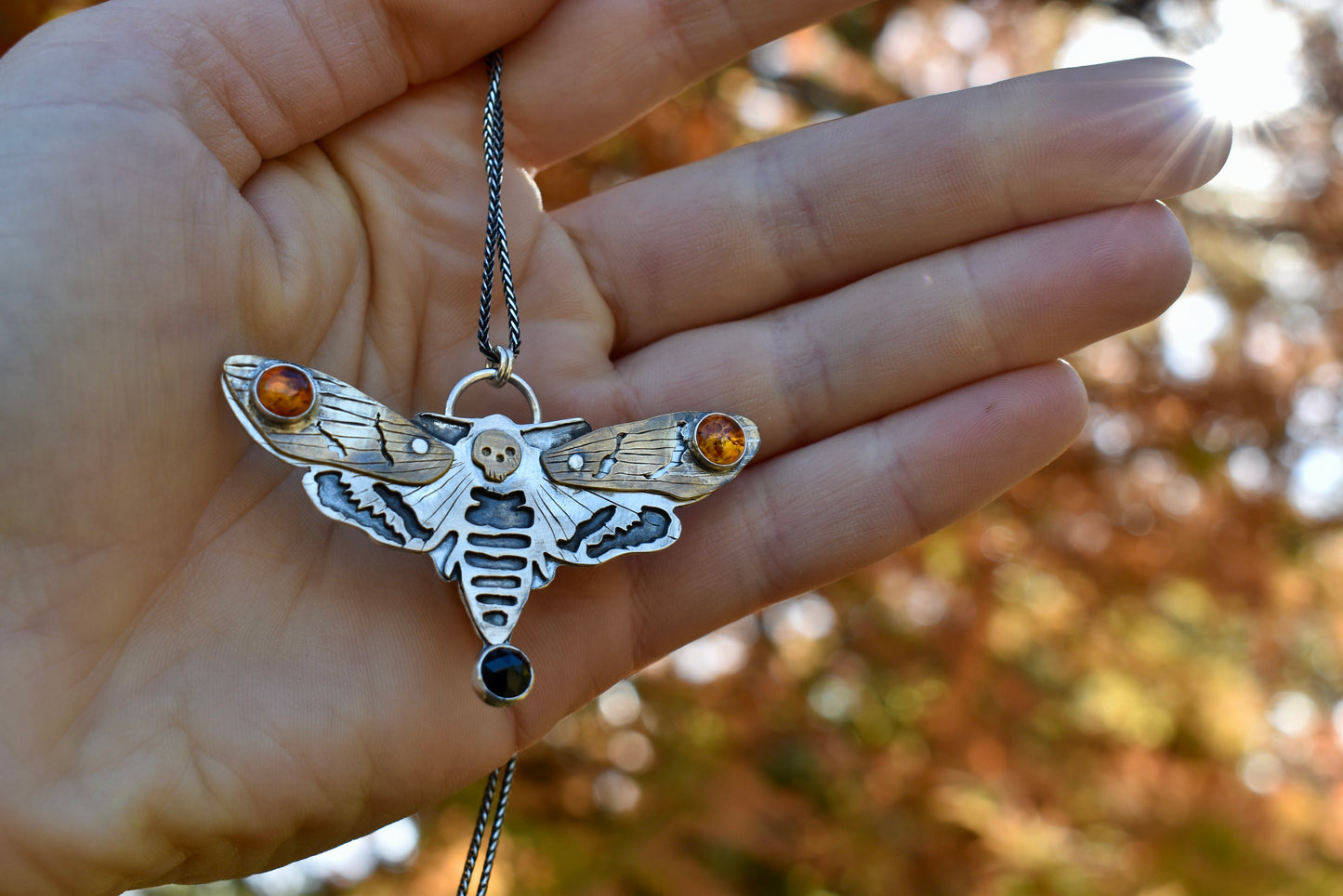 Death's Head Hawk Moth Pendant with Moving Wings