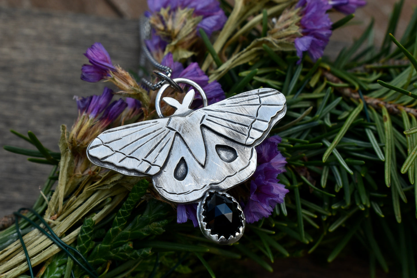 Moth Pendant with Black Onyx #1