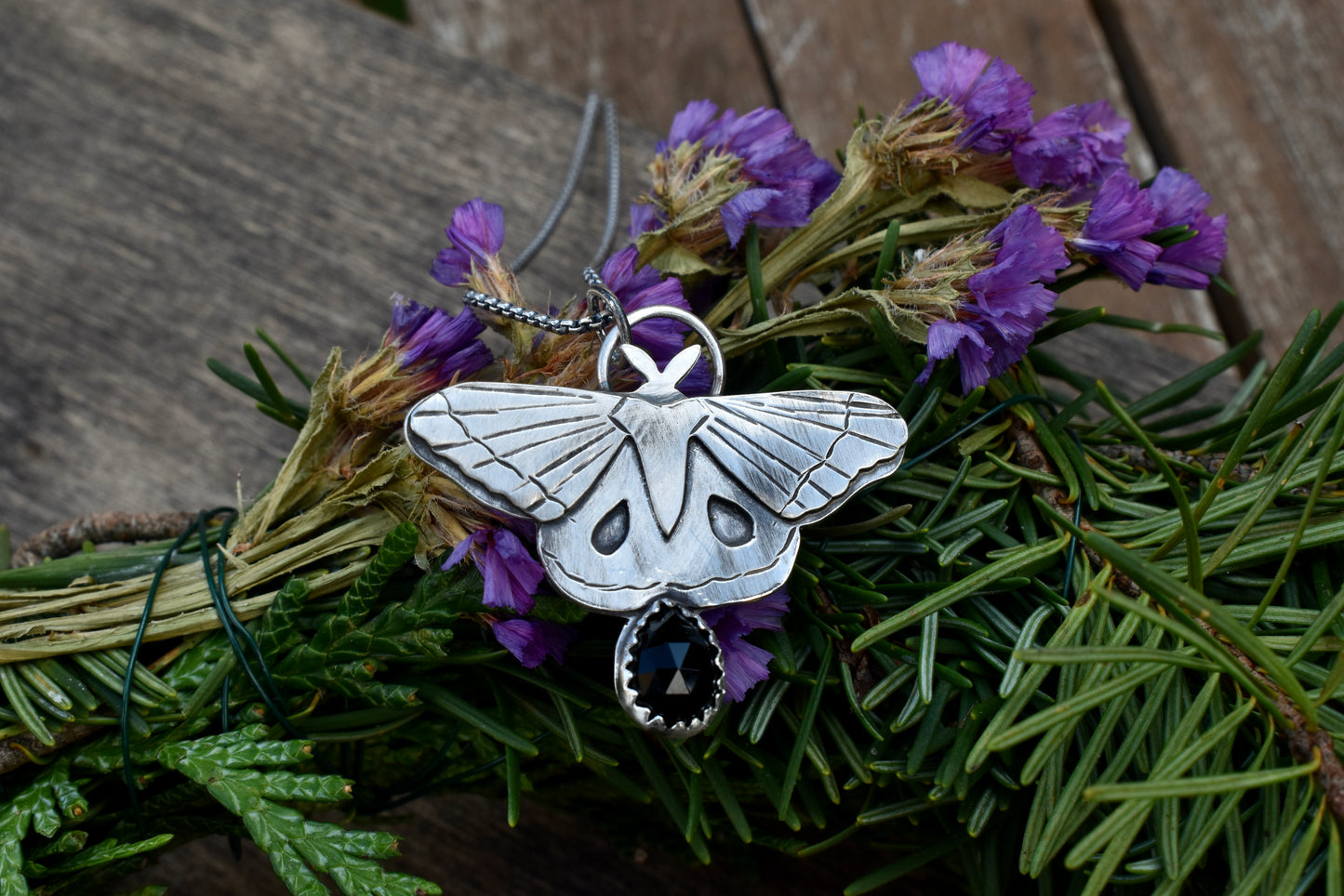 Moth Pendant with Black Onyx #1