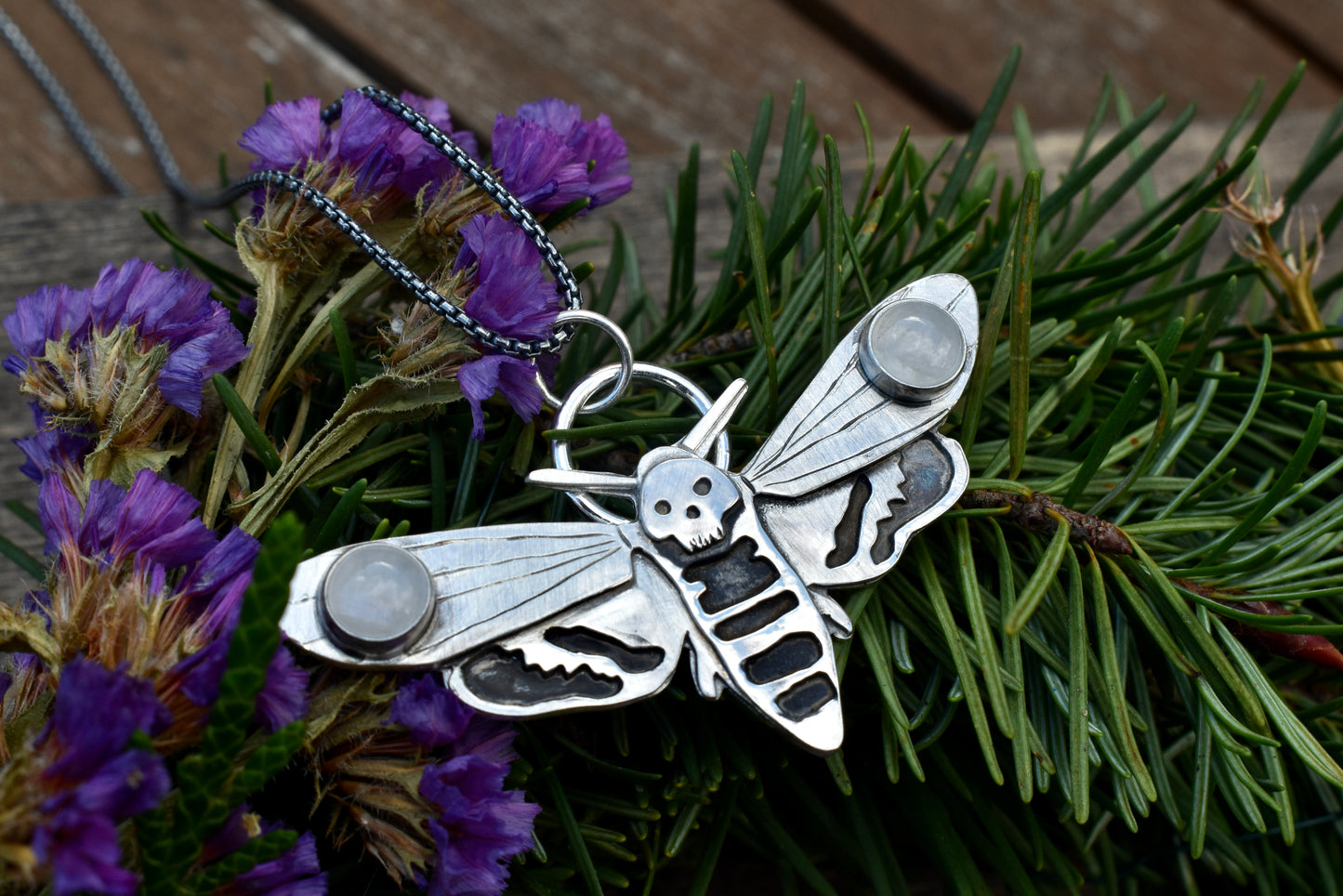 Death's Head Moth Pendant with Moonstone