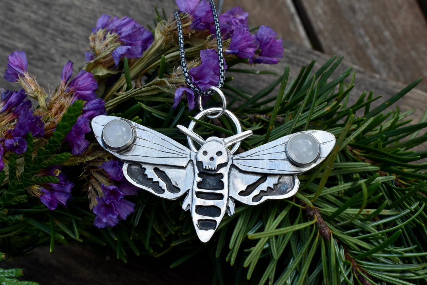 Death's Head Moth Pendant with Moonstone