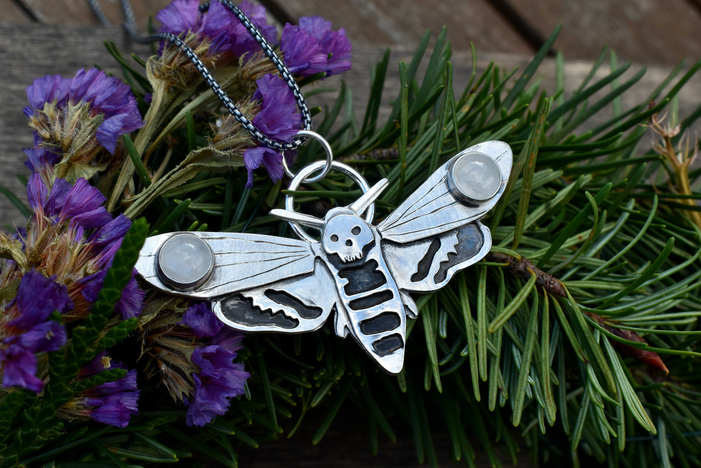 Death's Head Moth Pendant with Moonstone