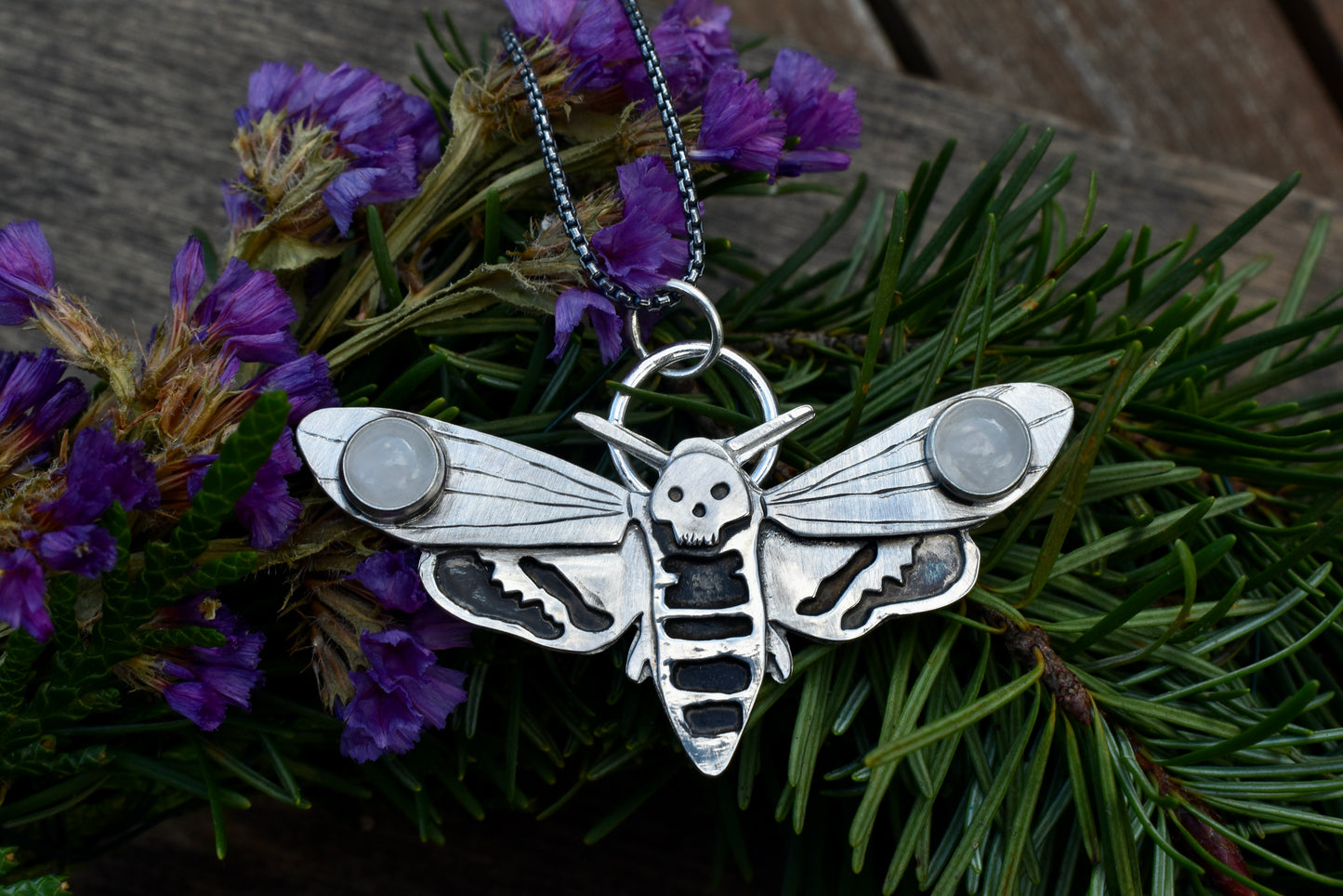 Death's Head Moth Pendant with Moonstone