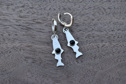 Salmon Silhouette Earrings with Black Onyx