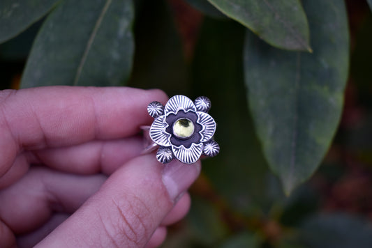 Peridot Stamped Ring with Salmon Band Size 9.5-9.75
