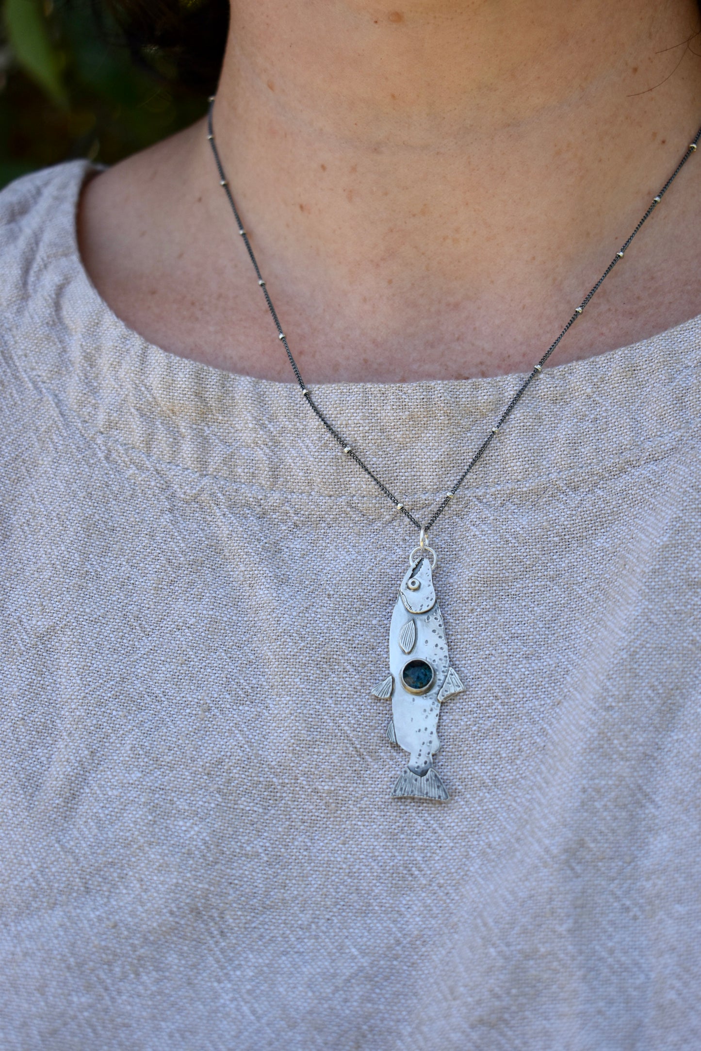 Salmon Pendant with Teal Moss Kyanite