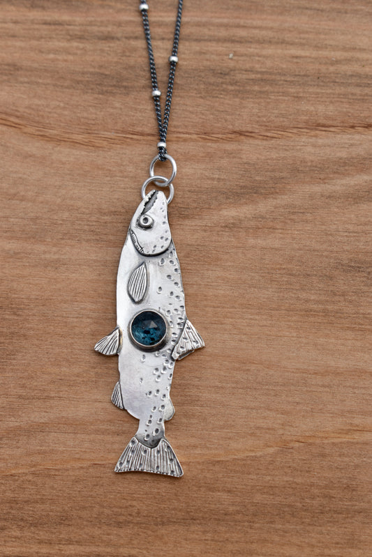Salmon Pendant with Teal Moss Kyanite