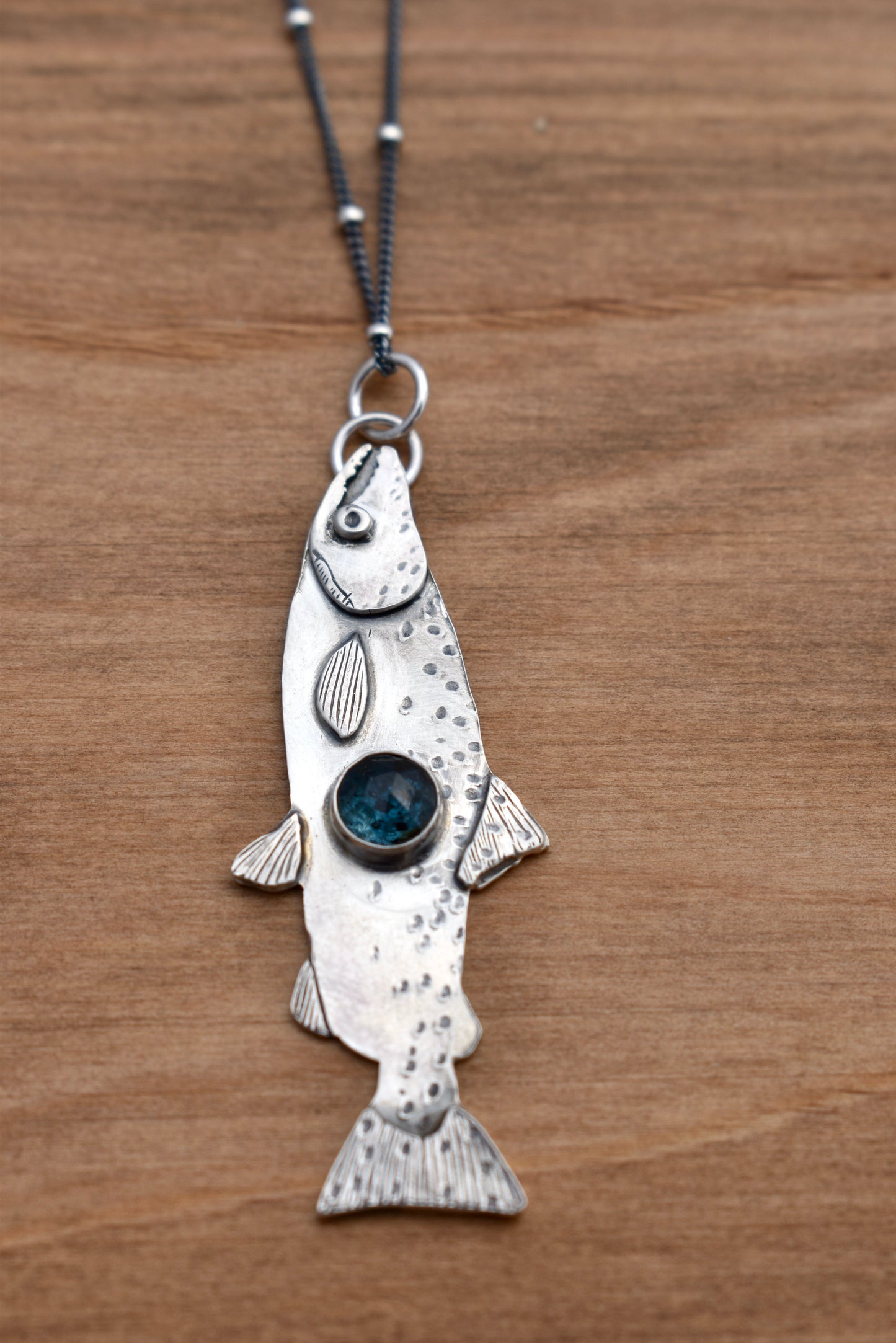 Salmon Pendant with Teal Moss Kyanite