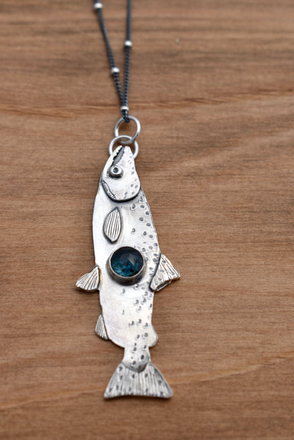 Salmon Pendant with Teal Moss Kyanite