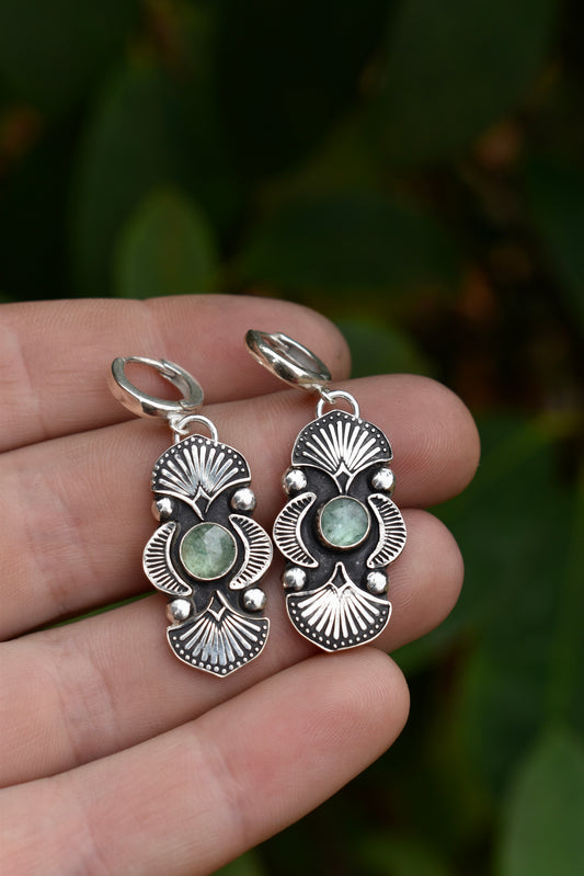 Green Kyanite Stamped Huggie Earrings